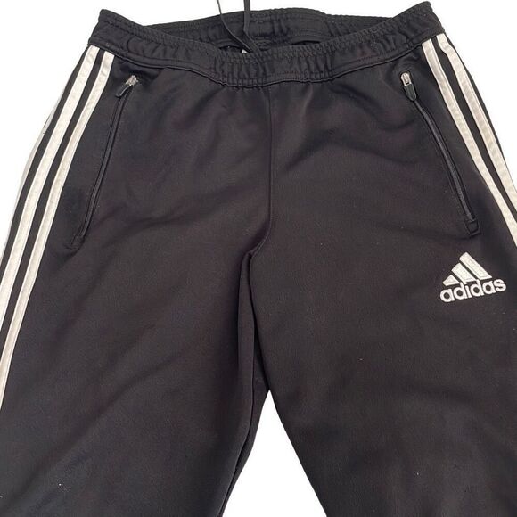 Adidas Black White Stripe Climalite Soccer Pants/Joggers Ankle Side Zip - Small - Picture 3 of 10